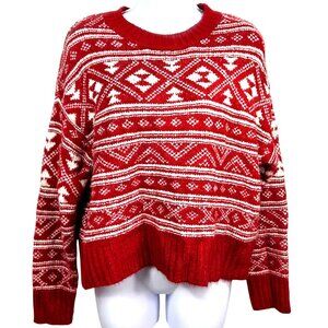 American Eagle Red & White FairIsle Sweater M Winter Knit Pullover